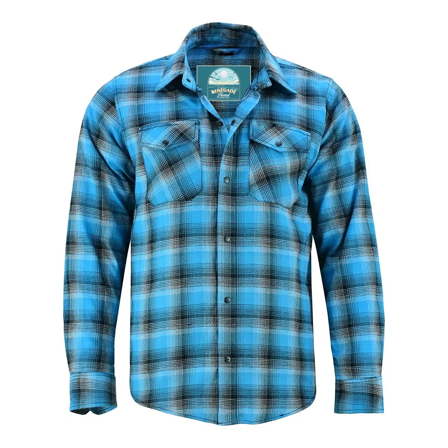 GravelKing - Men's Motorcycle Flannel Shirt - Blue and Black