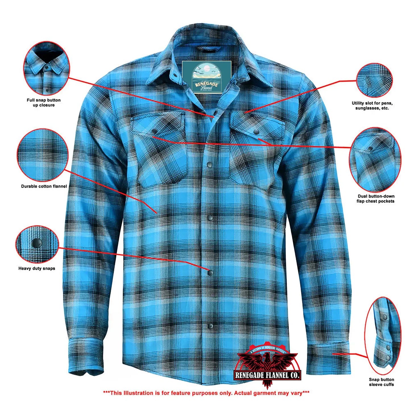 GravelKing - Men's Motorcycle Flannel Shirt - Blue and Black