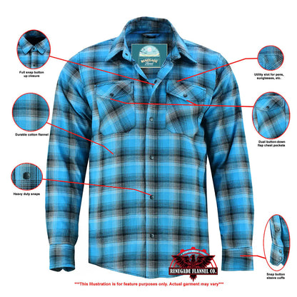 GravelKing - Men's Motorcycle Flannel Shirt - Blue and Black