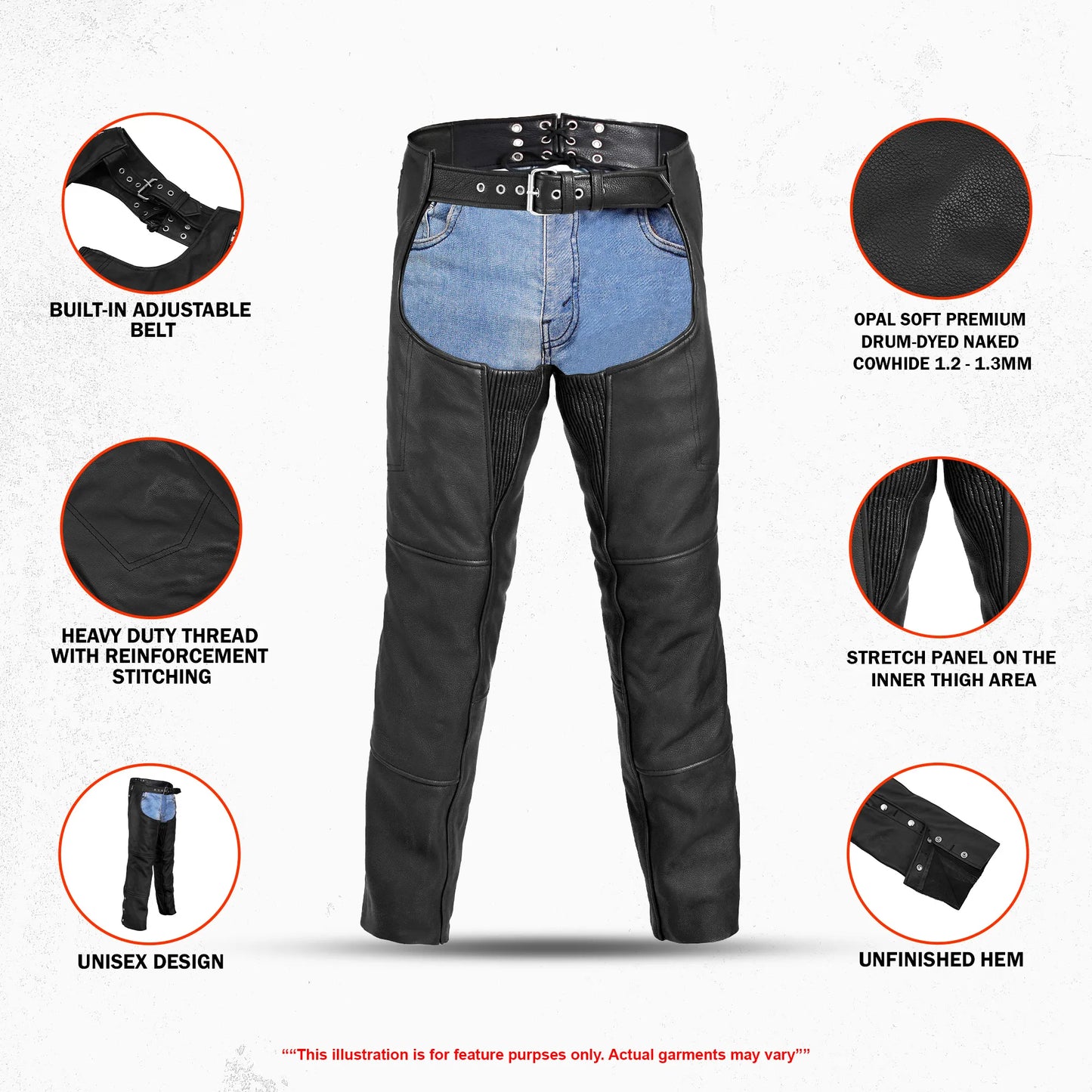 StormGuard Unisex Motorcycle Leather Chaps
