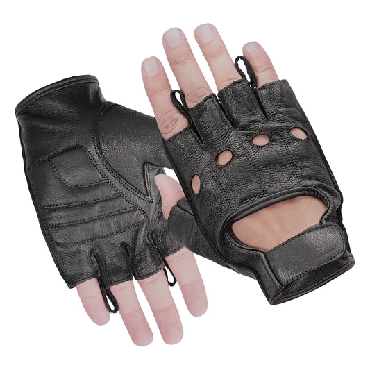 Titan Grip - Men's Leather Motorcycle Fingerless Gloves