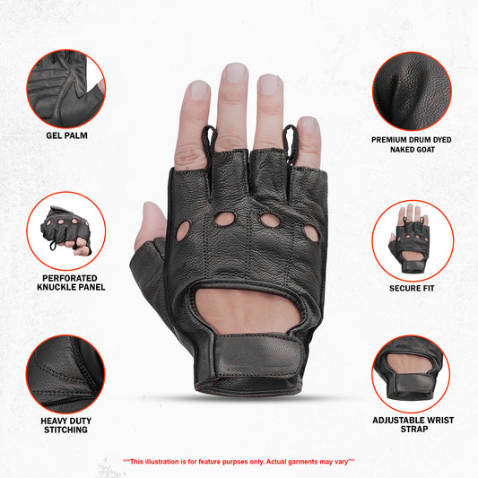 Titan Grip - Men's Leather Motorcycle Fingerless Gloves