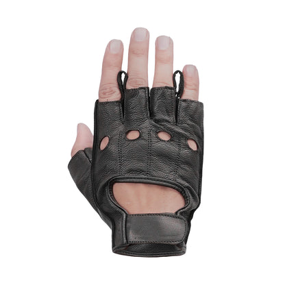 Titan Grip - Men's Leather Motorcycle Fingerless Gloves