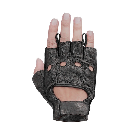 Titan Grip - Men's Leather Motorcycle Fingerless Gloves
