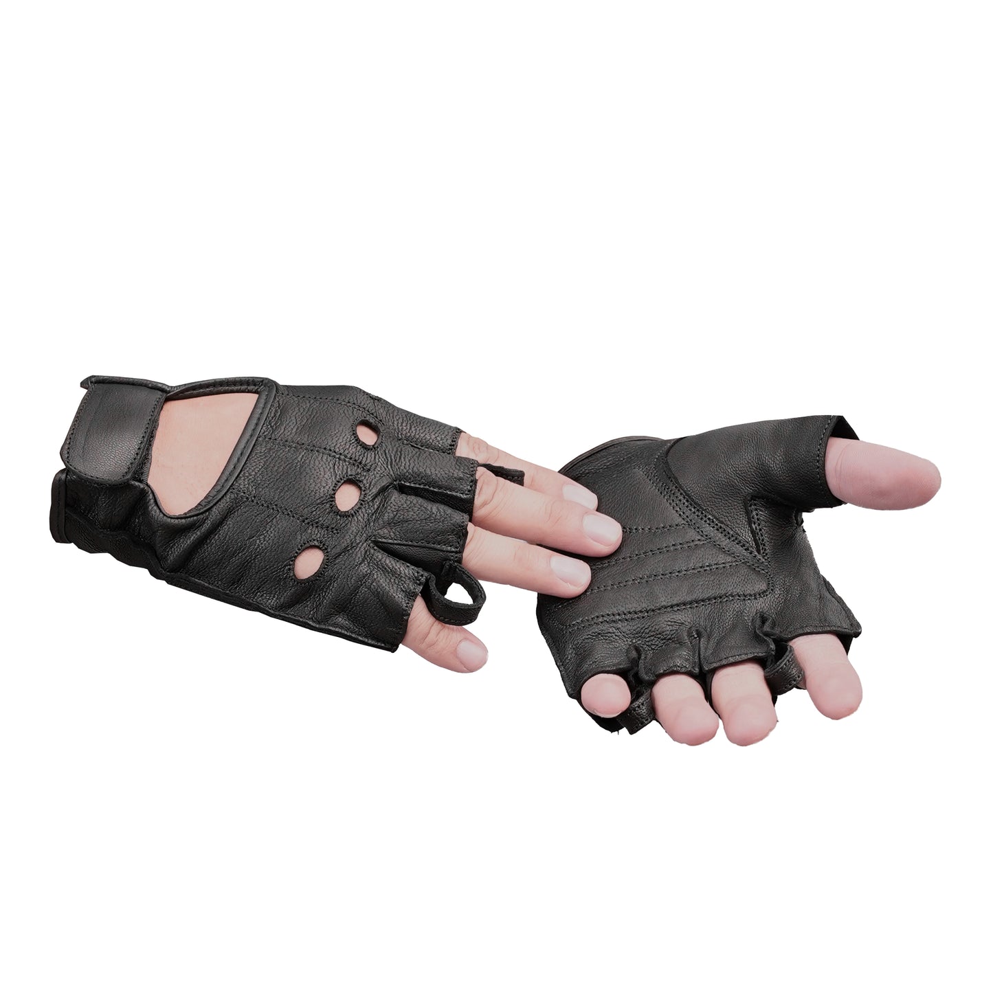 Titan Grip - Men's Leather Motorcycle Fingerless Gloves