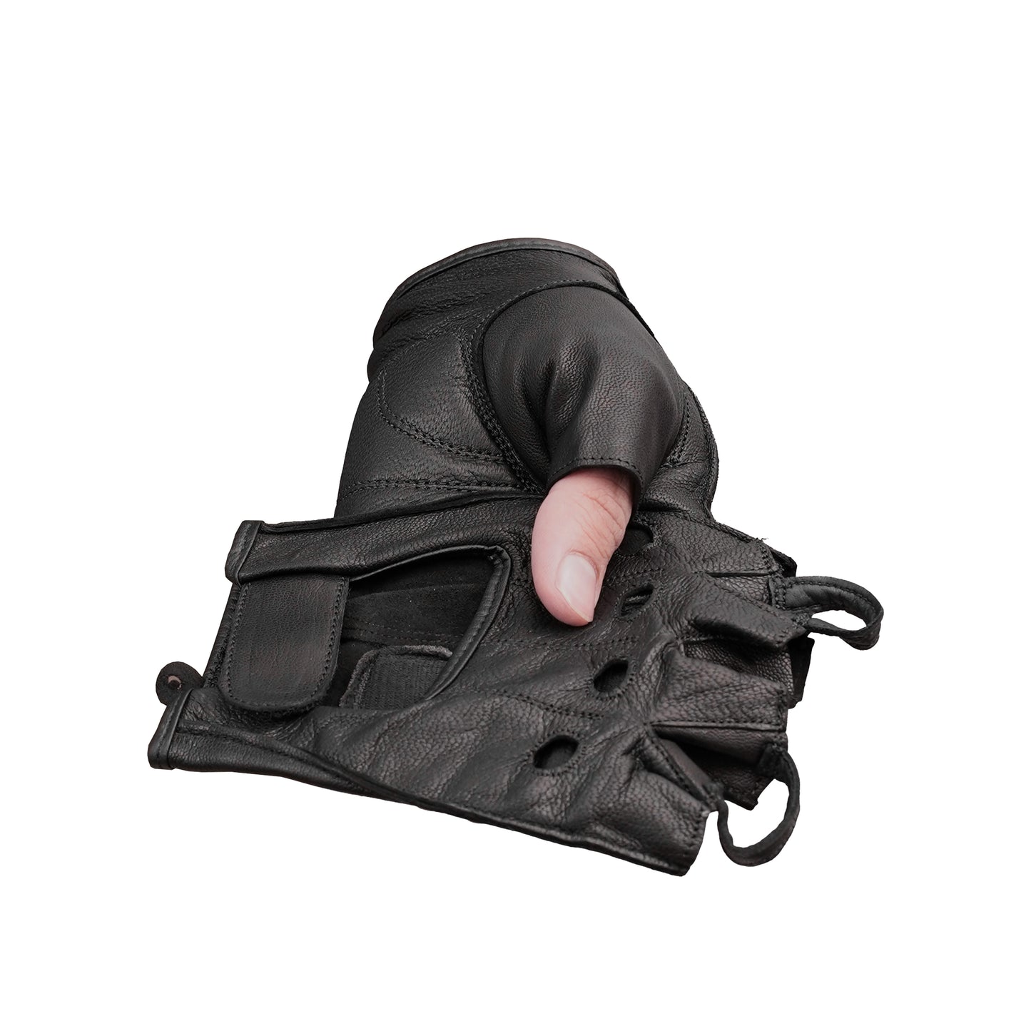 Titan Grip - Men's Leather Motorcycle Fingerless Gloves
