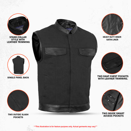 DS685 Canvas Material Single Back Panel Concealment Vest W/Leather Trimming