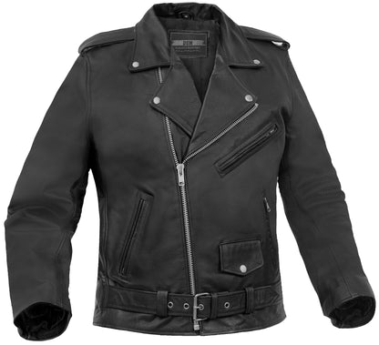DS710 Economy Motorcycle Classic Biker Leather Jacket - Plain Sides
