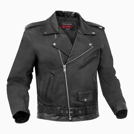 DS710 Economy Motorcycle Classic Biker Leather Jacket - Plain Sides
