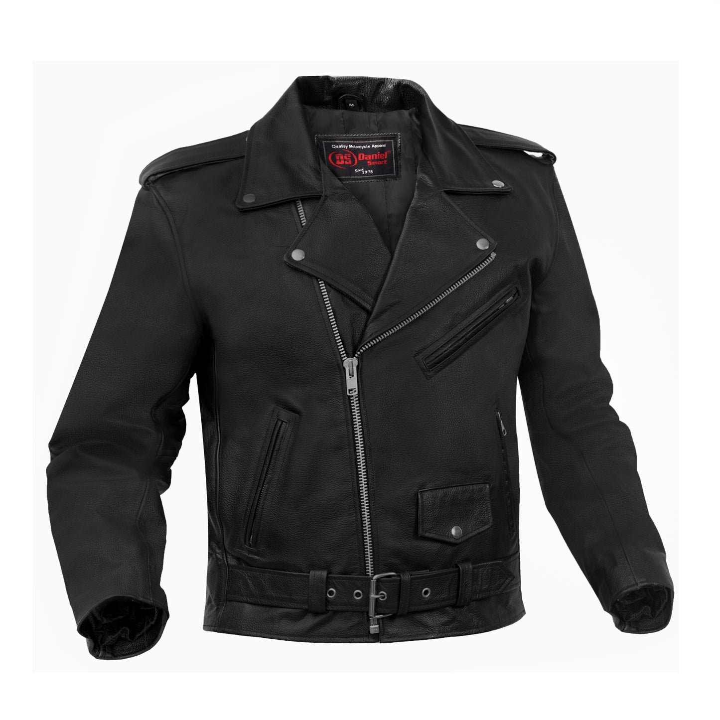 DS710 Economy Motorcycle Classic Biker Leather Jacket - Plain Sides