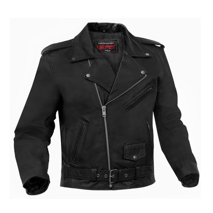 DS710 Economy Motorcycle Classic Biker Leather Jacket - Plain Sides