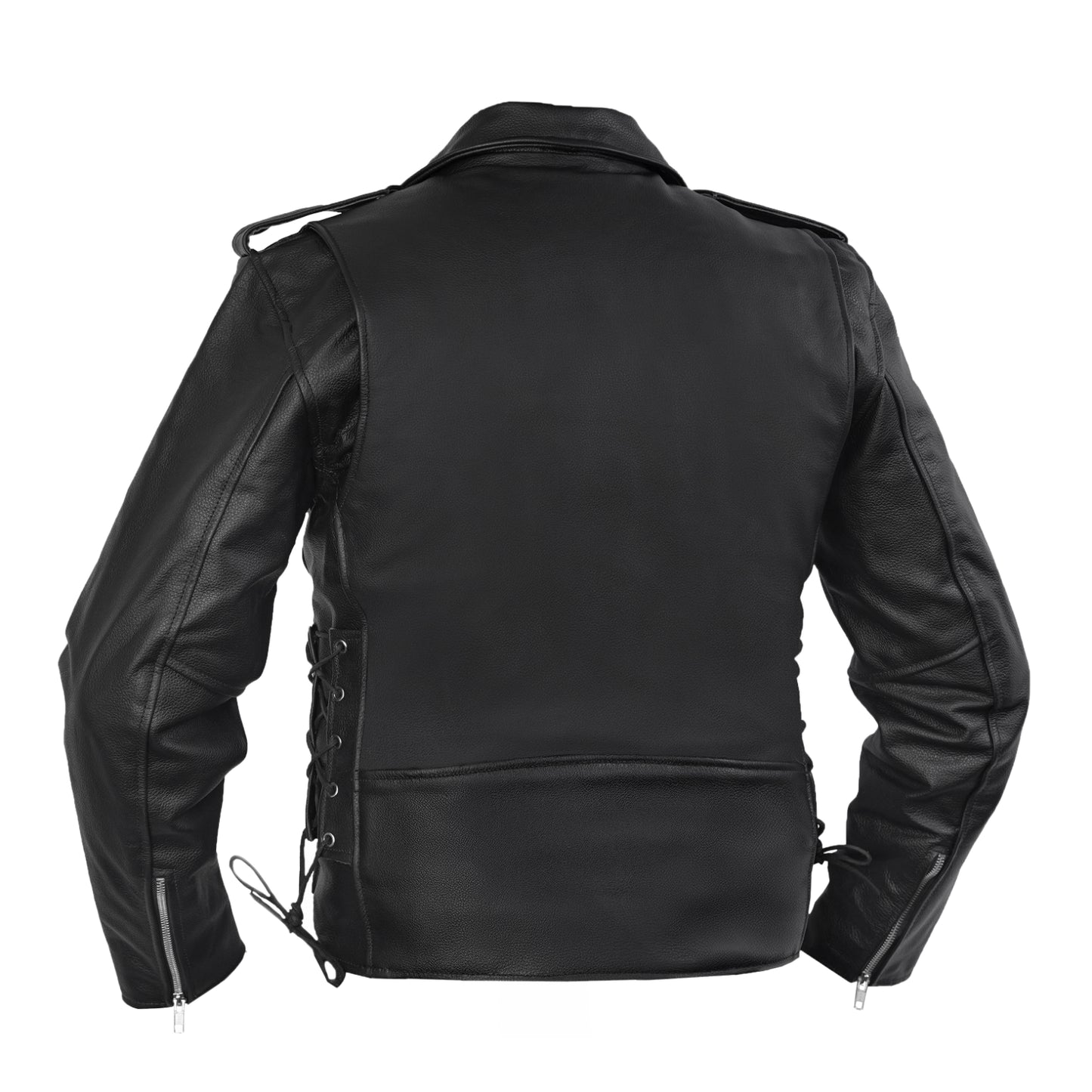 DS711 Economy Motorcycle Classic Biker Leather Jacket - Side Laces