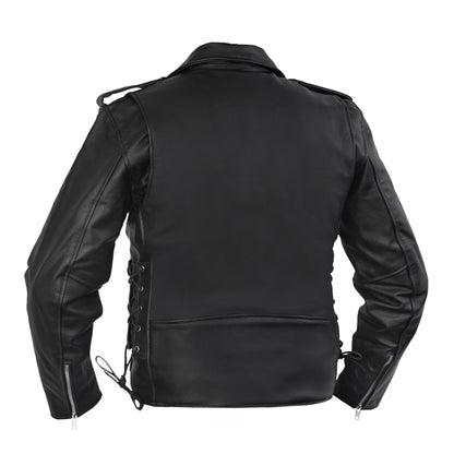 DS711 Economy Motorcycle Classic Biker Leather Jacket - Side Laces