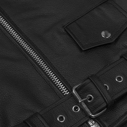 DS711 Economy Motorcycle Classic Biker Leather Jacket - Side Laces