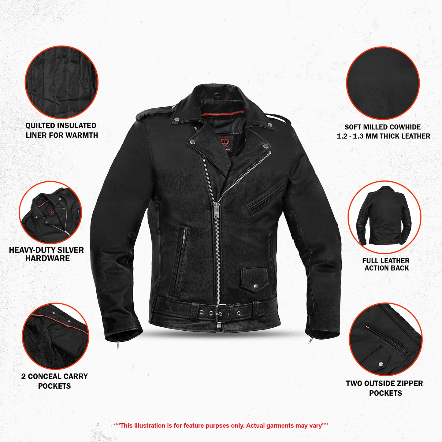 DS712TALL Men's Classic Plain Side Police Style M/C Jacket - TALL