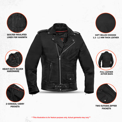 DS712TALL Men's Classic Plain Side Police Style M/C Jacket - TALL