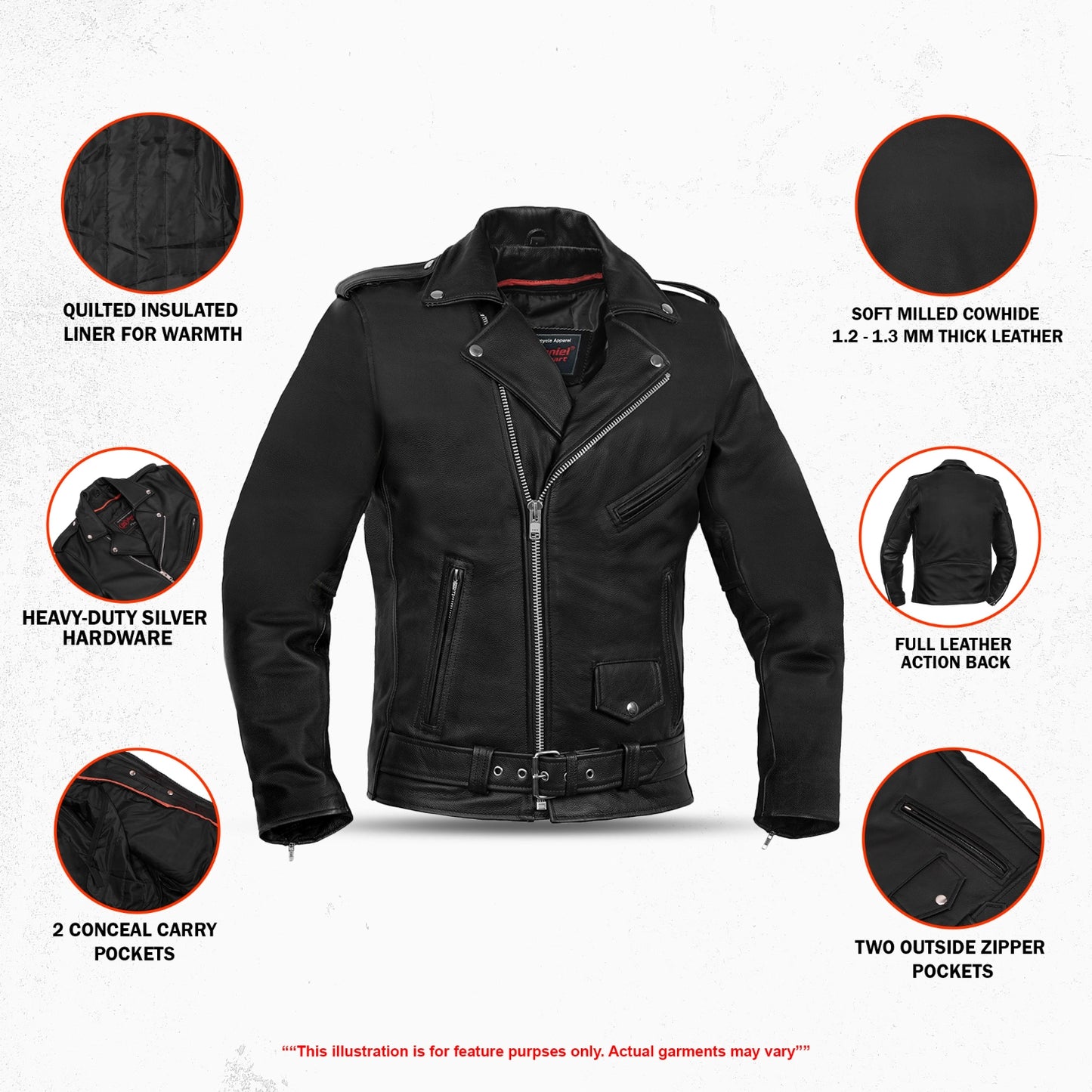 DS712TALL Men's Classic Plain Side Police Style M/C Jacket - TALL