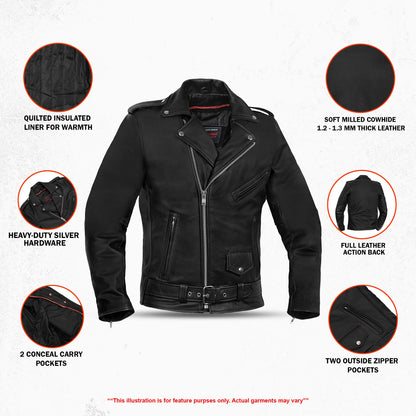 DS712TALL Men's Classic Plain Side Police Style M/C Jacket - TALL