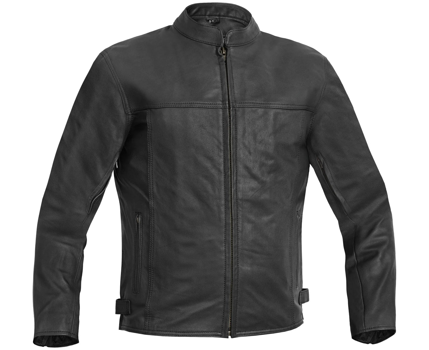 Black leather jacket on a white background