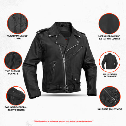 DS730 Men's Classic Plain Side Police Style M/C Jacket