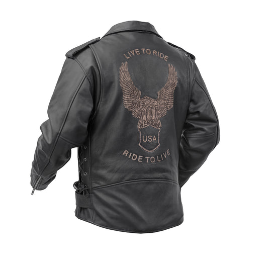 DS759 Men's Eagle Embossed Live To Ride - Ride To Live Classic Black
