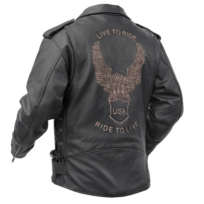 DS759 Men's Eagle Embossed Live To Ride - Ride To Live Classic Black