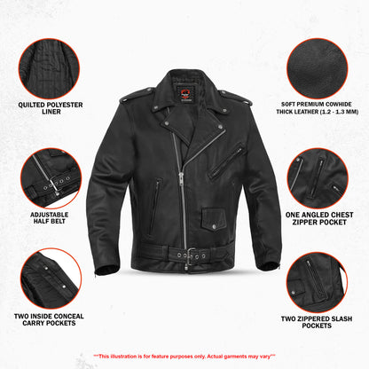 Road Warrior Men's Leather Motorcycle Jacket