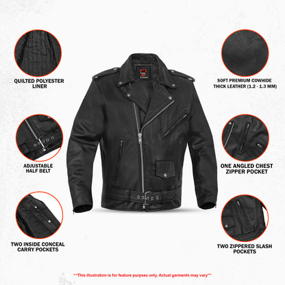 Road Warrior Men's Leather Motorcycle Jacket