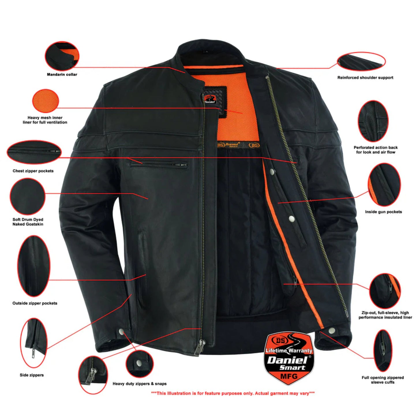 DS768 Men's Sporty Lightweight Leather Cross Over Jacket
