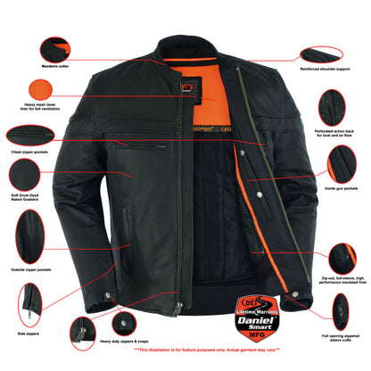 DS768 Men's Sporty Lightweight Leather Cross Over Jacket