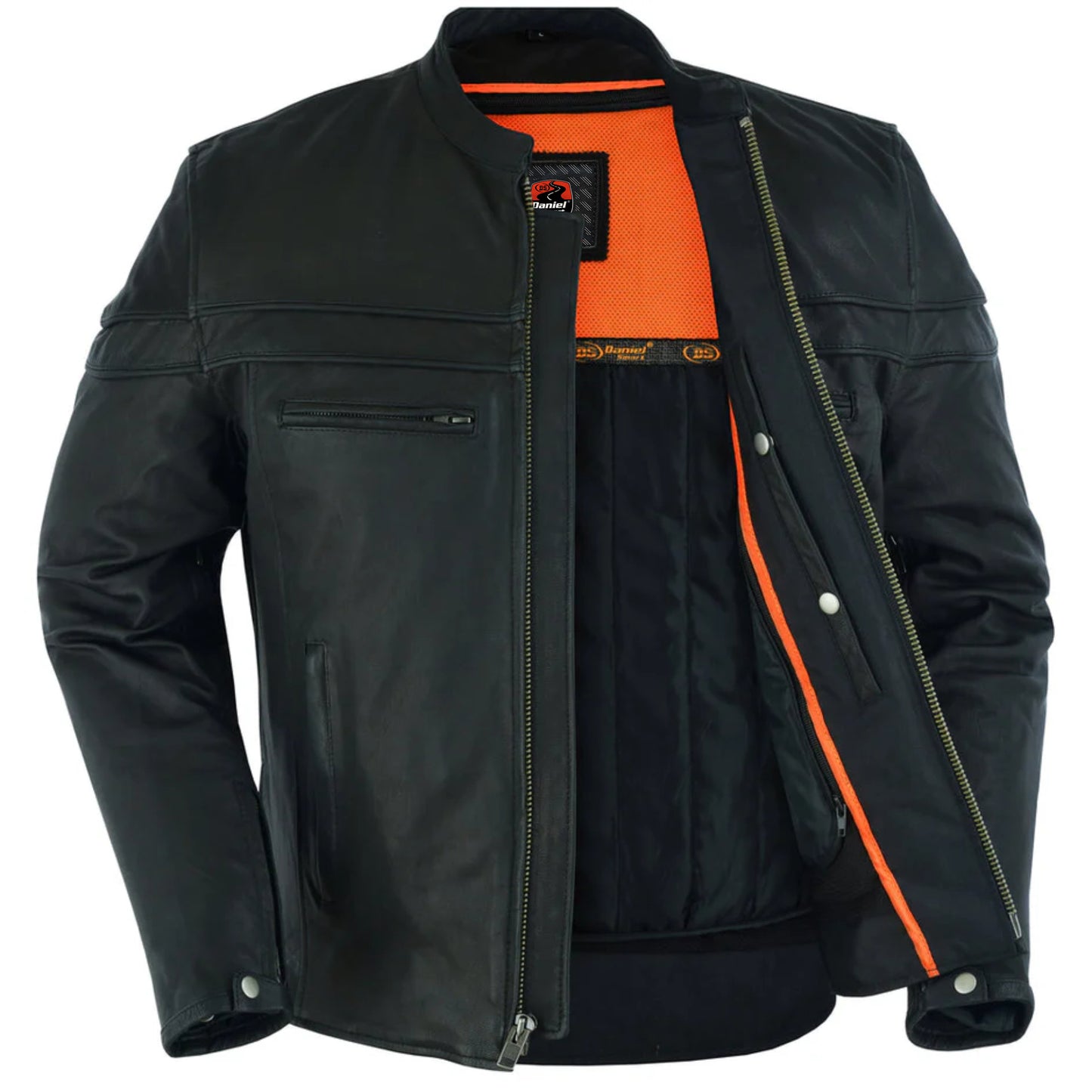 DS768 Men's Sporty Lightweight Leather Cross Over Jacket