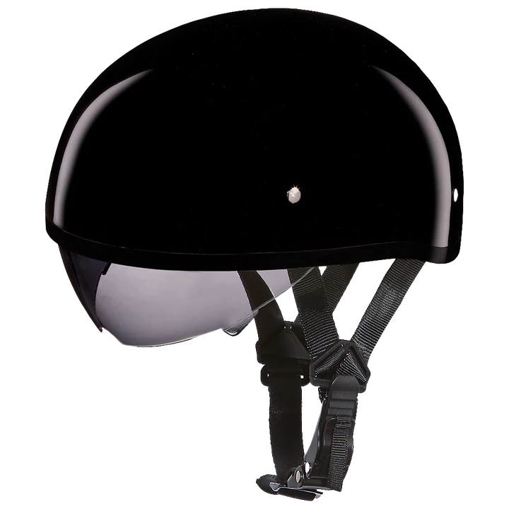 D.O.T. DAYTONA SKULL CAP W/ INNER SHIELD- HI-GLOSS BLACK