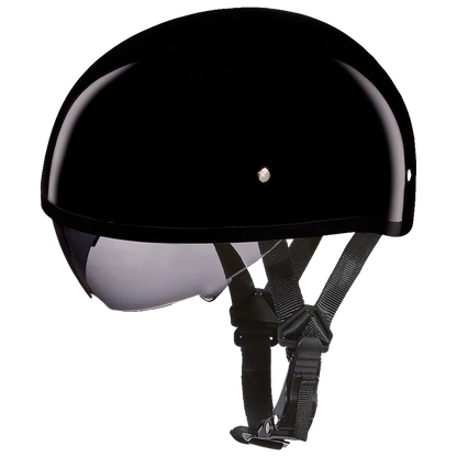 D.O.T. DAYTONA SKULL CAP W/ INNER SHIELD- HI-GLOSS BLACK