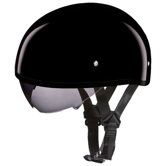 D.O.T. DAYTONA SKULL CAP W/ INNER SHIELD- HI-GLOSS BLACK