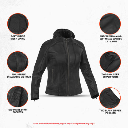 DS801 Black Talon - Women's Leather Motorcycle Jacket
