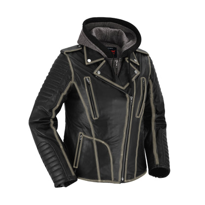 DS877 Women's M/C Jacket with Rub-Off Finish