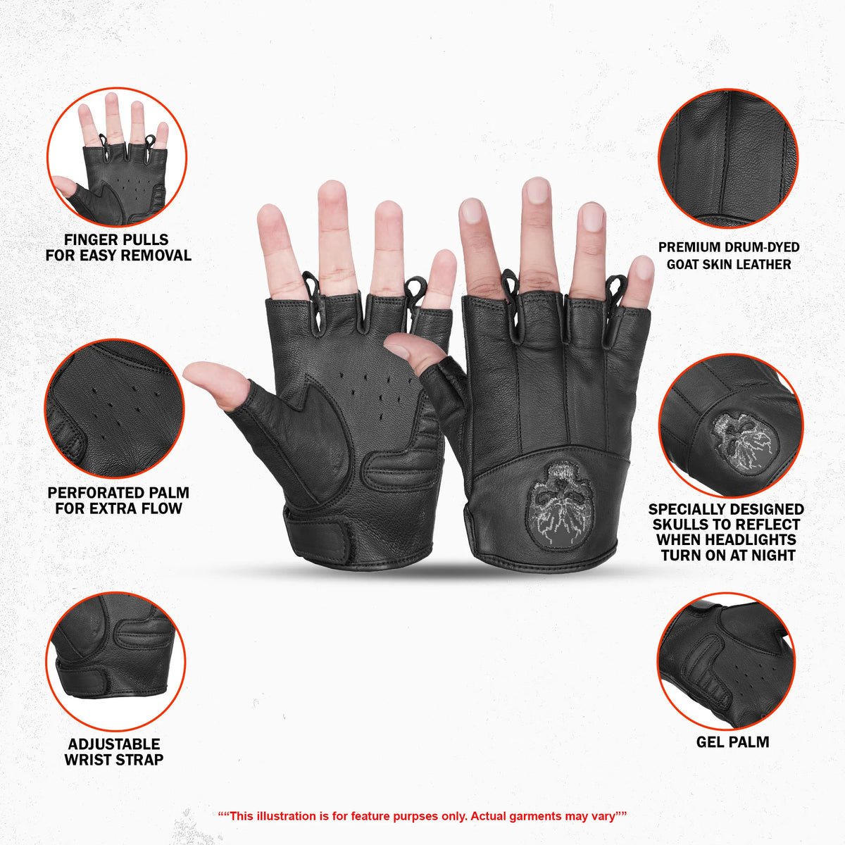 DS98 Reflective Skull Fingerless Glove
