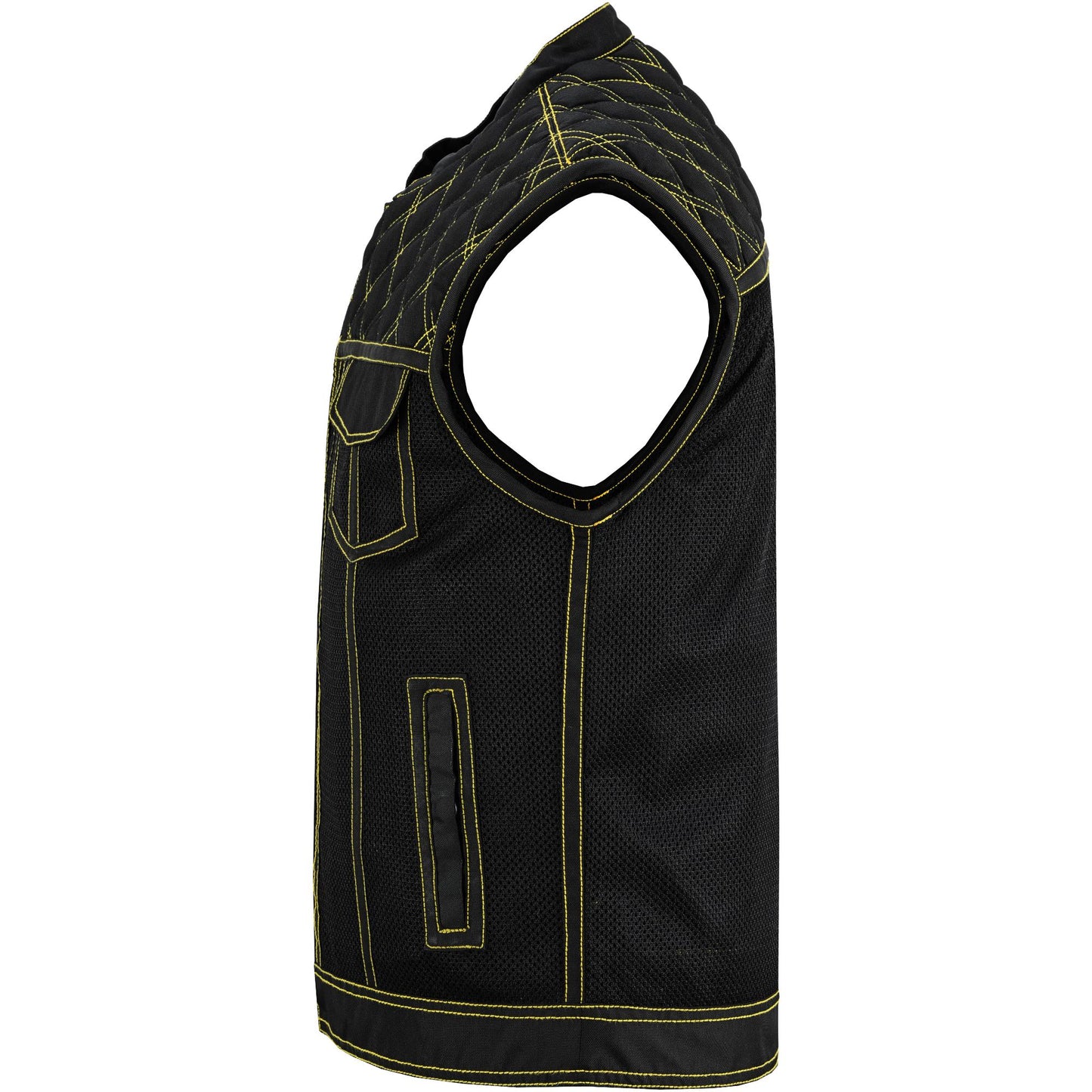 Nitro Rush Men’s Black Mesh Textile Vest with Yellow Diamond Stitch