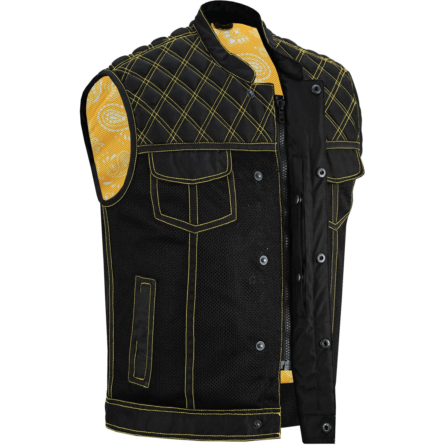 Nitro Rush Men’s Black Mesh Textile Vest with Yellow Diamond Stitch