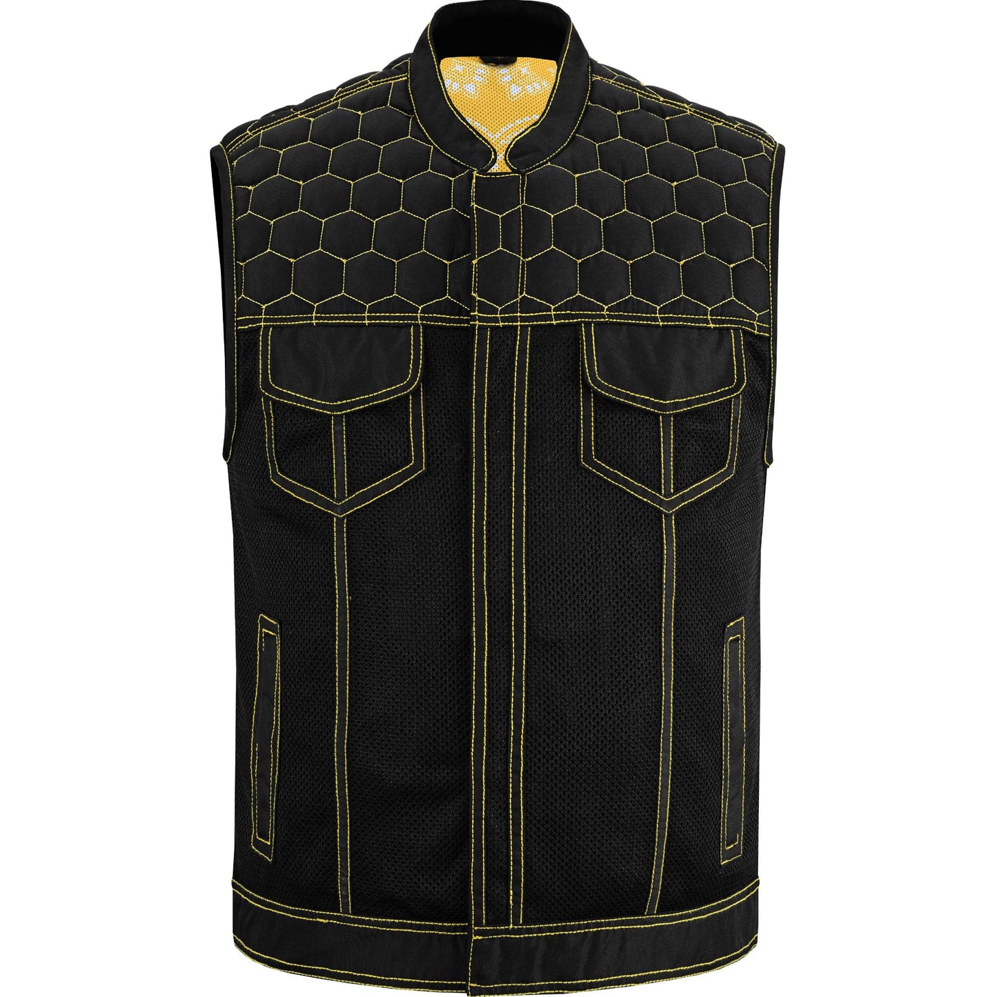 Gloom Gold Men’s Black Mesh Textile Vest with Yellow Thread Detailing