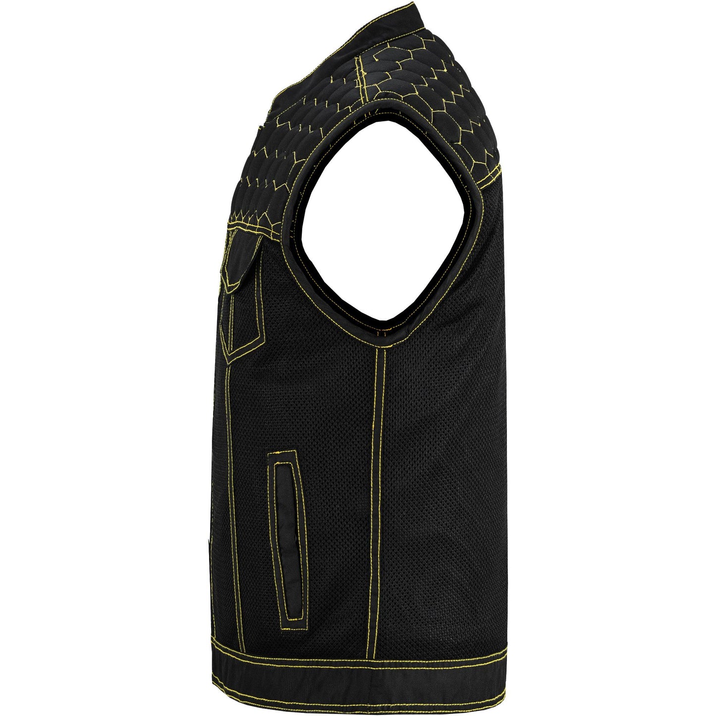 Gloom Gold Men’s Black Mesh Textile Vest with Yellow Thread Detailing