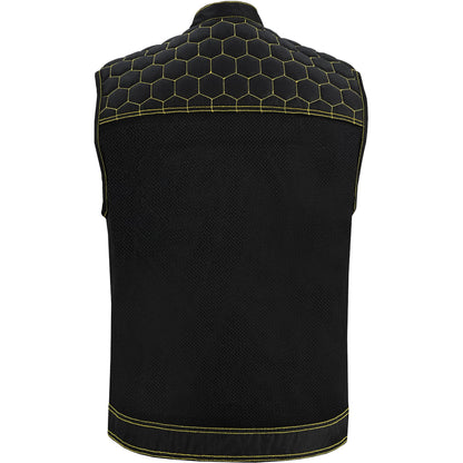 Gloom Gold Men’s Black Mesh Textile Vest with Yellow Thread Detailing