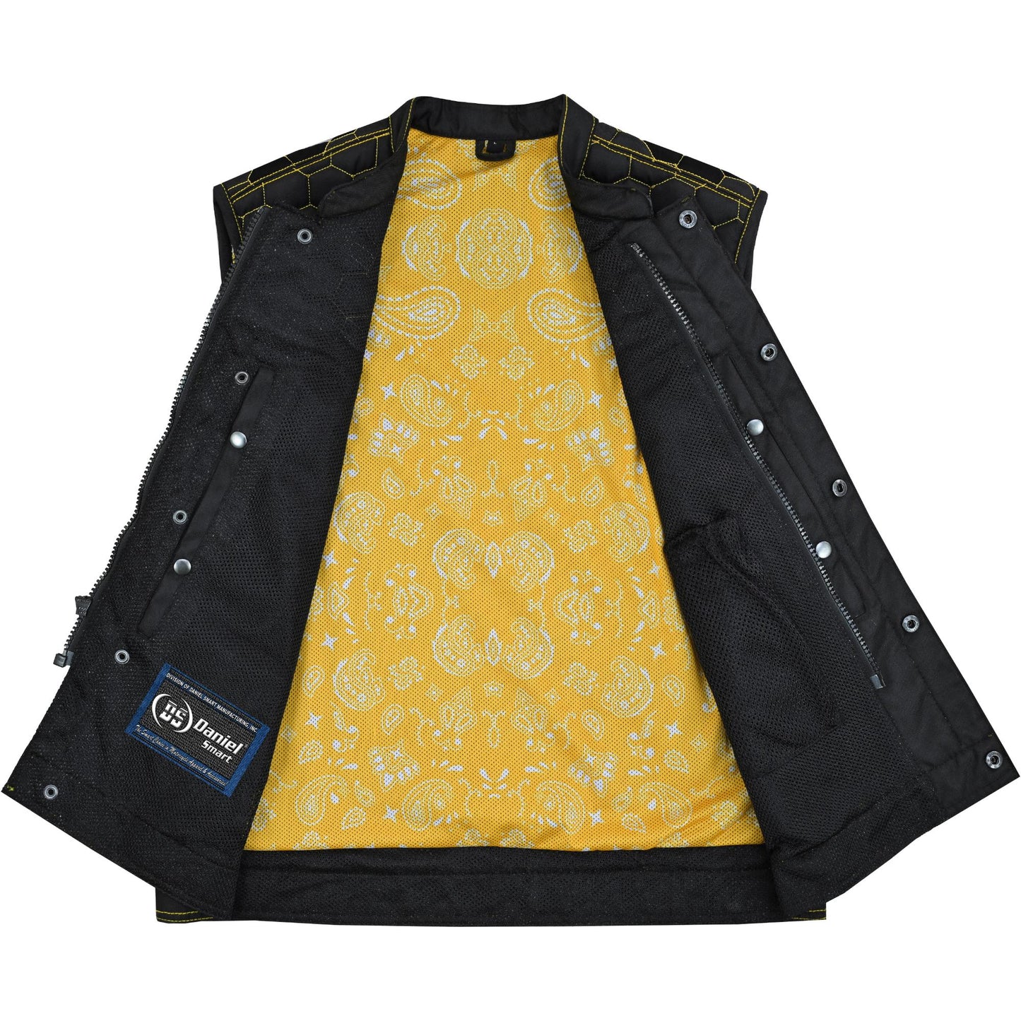 Gloom Gold Men’s Black Mesh Textile Vest with Yellow Thread Detailing