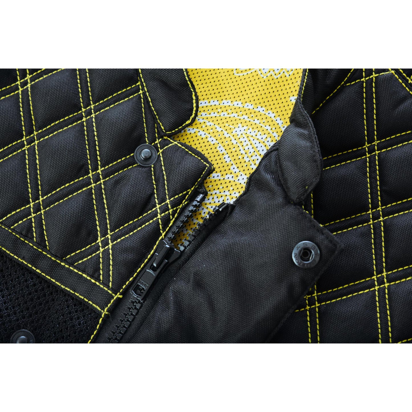 Nitro Rush Men’s Black Mesh Textile Vest with Yellow Diamond Stitch