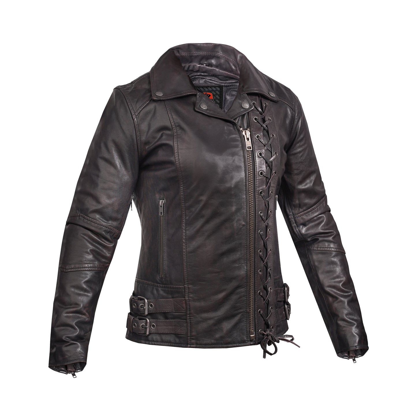 Black Pearl Women's Fashion Leather Jacket with Front Lace Accent