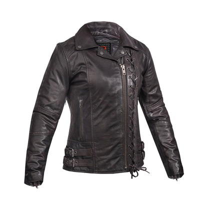 Black Pearl Women's Fashion Leather Jacket with Front Lace Accent