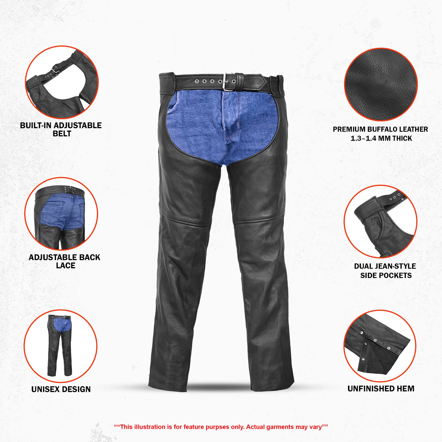 DS447TALL Tall Classic Leather Chaps with Jeans Pockets
