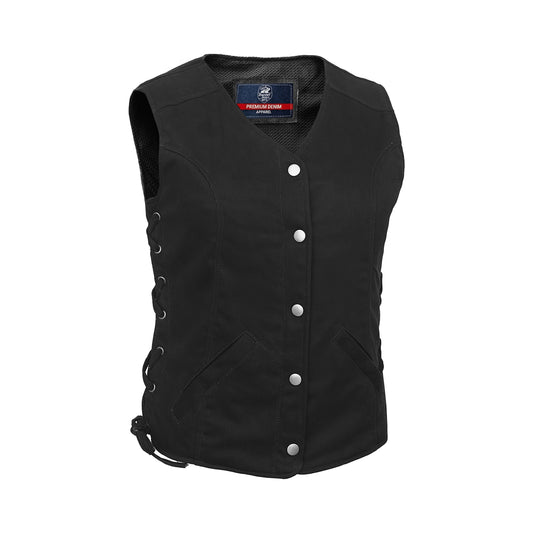 DM908  Women's Denim Longer Body &frac 34; Vest - Side Laces