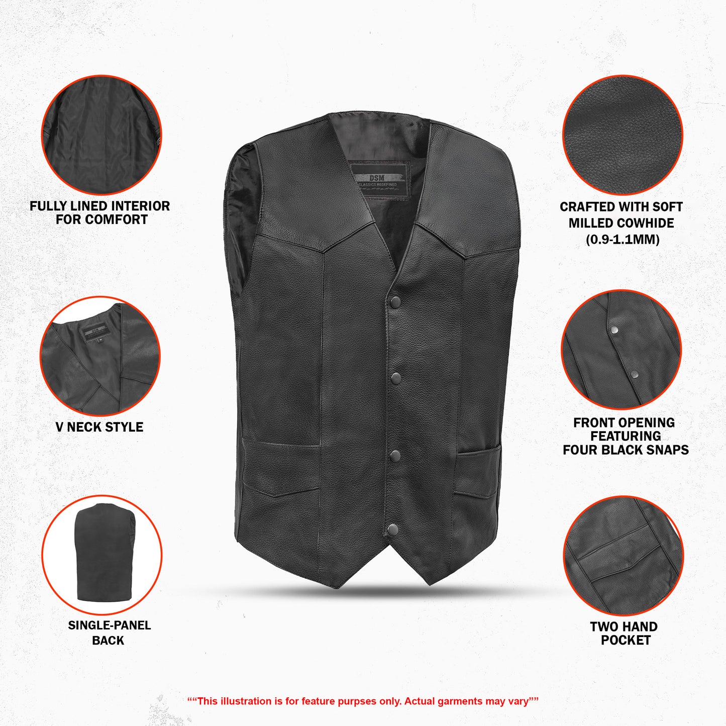 Men's Plain Side Economy Leather Motorcycle Vest