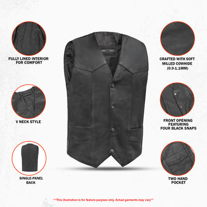 Men's Plain Side Economy Leather Motorcycle Vest